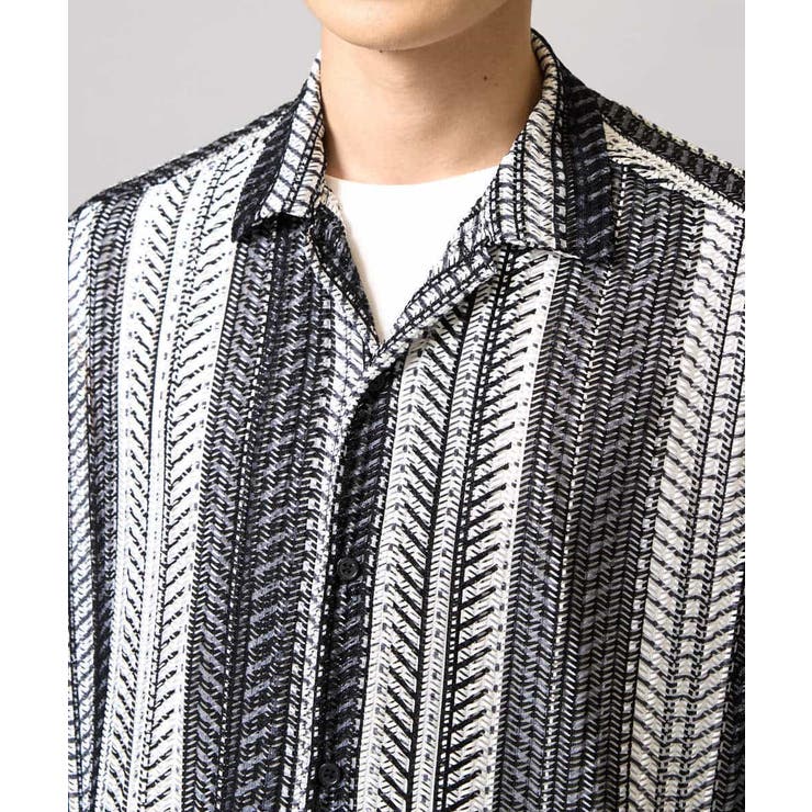 【洗える】ランダムストライプ五分袖オープンカラーシャツ | a.v.v【MEN】 | 詳細画像23 