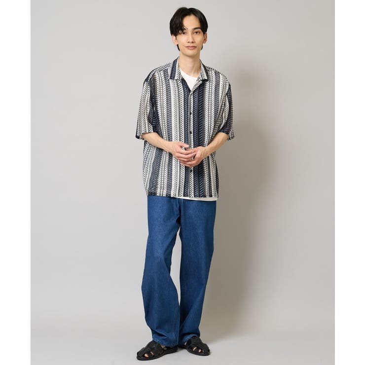 【洗える】ランダムストライプ五分袖オープンカラーシャツ | a.v.v【MEN】 | 詳細画像5 