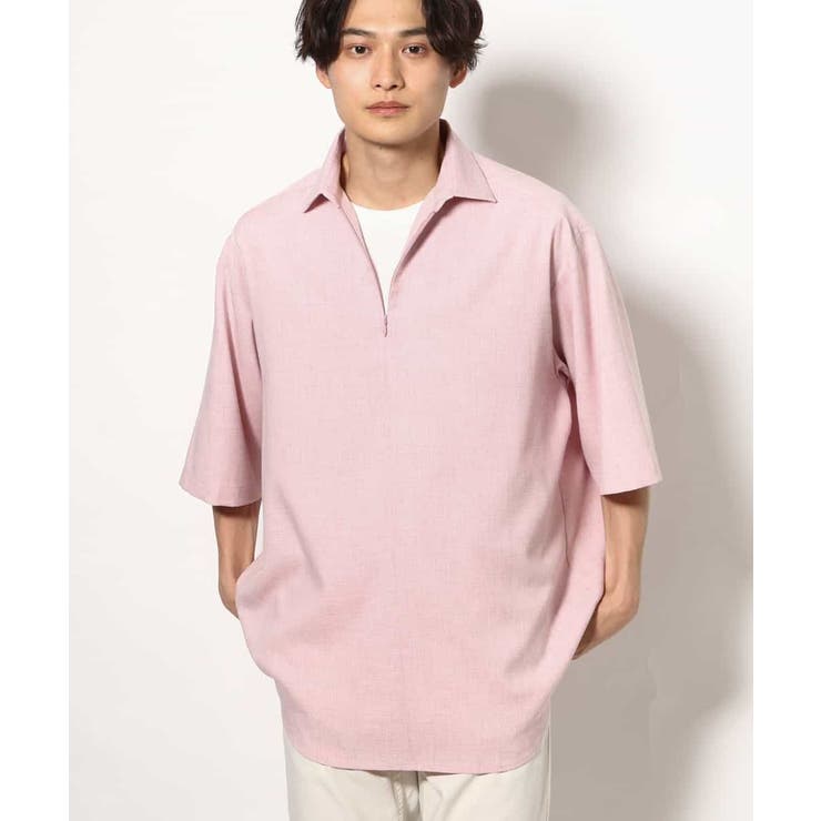 ピンク | 【好印象シャツ】スキッパーシャツプルオーバー 五分袖 | a.v.v【MEN】