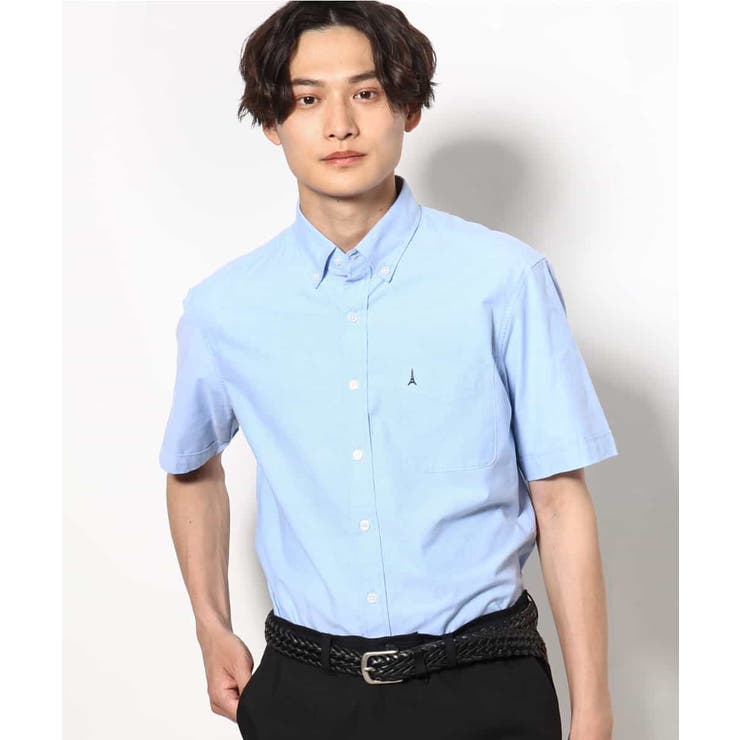 ライトブルー | 【接触冷感/イージーケア】エッフェル塔刺繍オックスシャツ 半袖 | a.v.v【MEN】