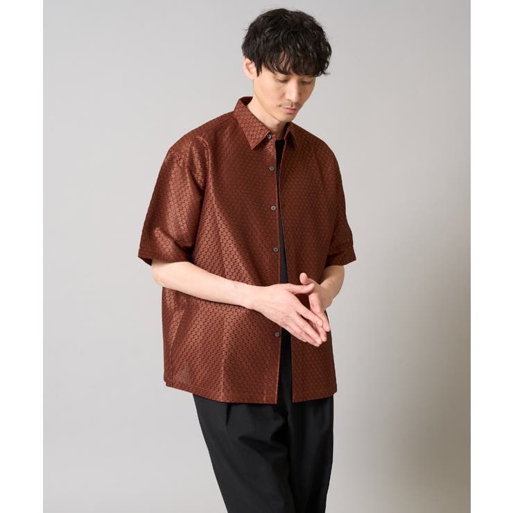 ブラウン | ドットジャカードワイドシルエットシャツ | a.v.v【MEN】