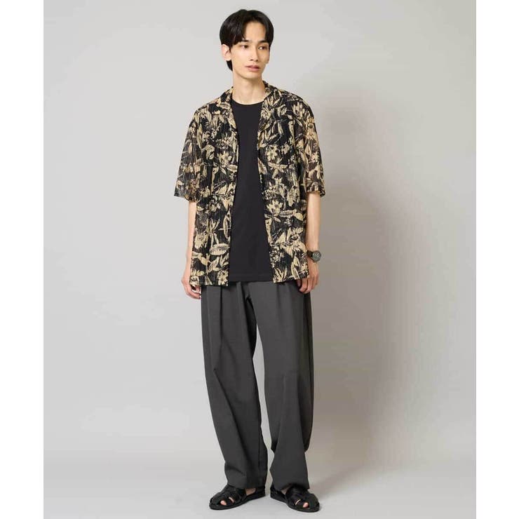 【洗濯機で洗える】メッシュニットダークフラワー五分袖オープンカラーシャツ | a.v.v【MEN】 | 詳細画像11 