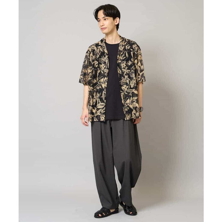 【洗濯機で洗える】メッシュニットダークフラワー五分袖オープンカラーシャツ | a.v.v【MEN】 | 詳細画像12 