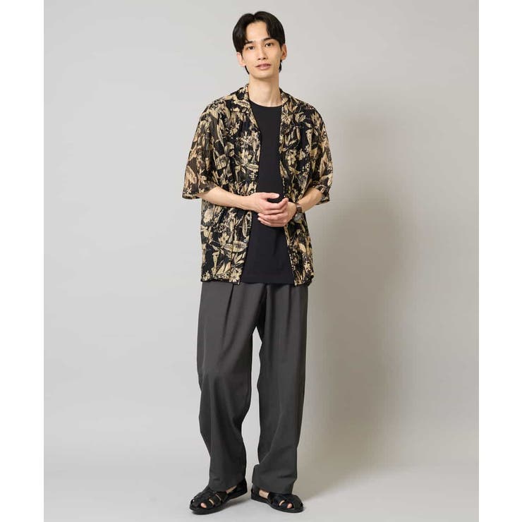 【洗濯機で洗える】メッシュニットダークフラワー五分袖オープンカラーシャツ | a.v.v【MEN】 | 詳細画像13 