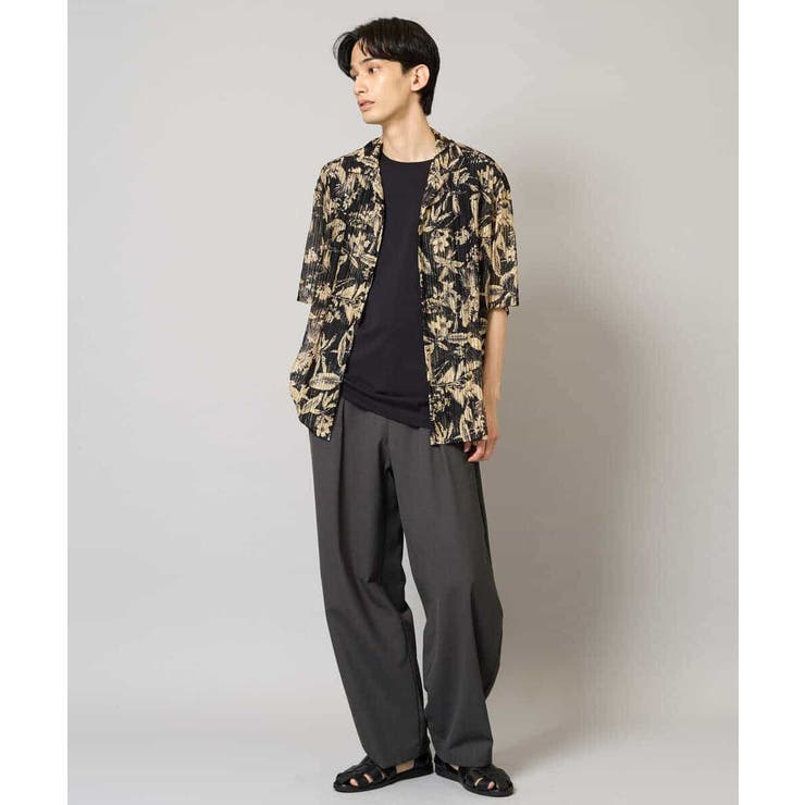 【洗濯機で洗える】メッシュニットダークフラワー五分袖オープンカラーシャツ | a.v.v【MEN】 | 詳細画像15 