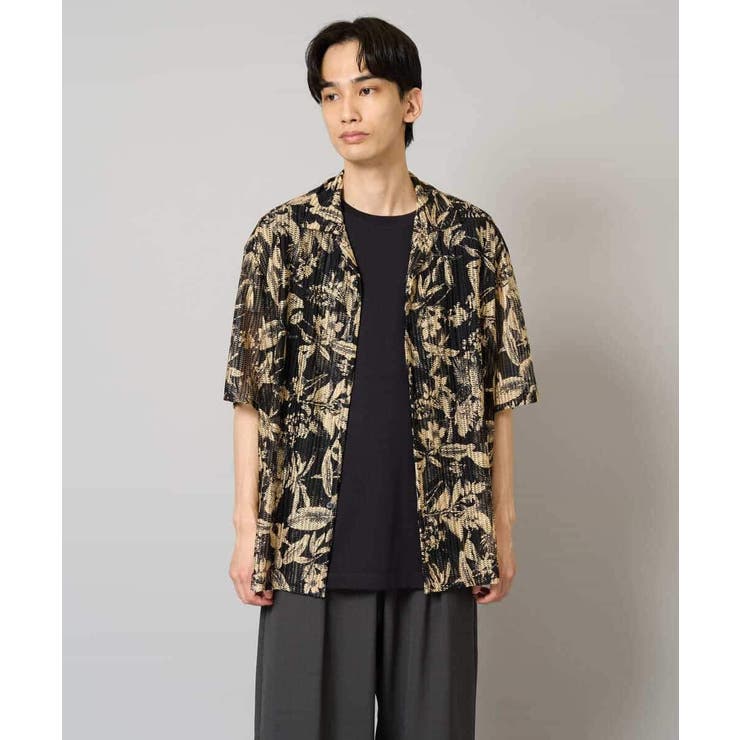 【洗濯機で洗える】メッシュニットダークフラワー五分袖オープンカラーシャツ | a.v.v【MEN】 | 詳細画像17 