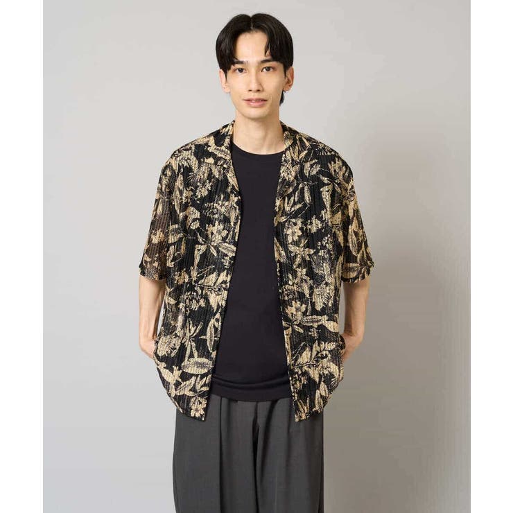 【洗濯機で洗える】メッシュニットダークフラワー五分袖オープンカラーシャツ | a.v.v【MEN】 | 詳細画像18 