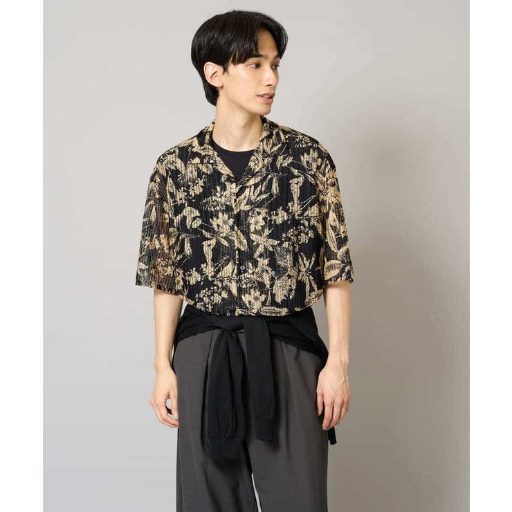 【洗濯機で洗える】メッシュニットダークフラワー五分袖オープンカラーシャツ | a.v.v【MEN】 | 詳細画像19 