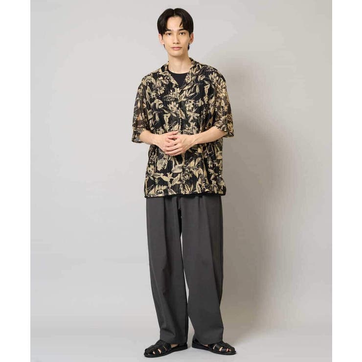 【洗濯機で洗える】メッシュニットダークフラワー五分袖オープンカラーシャツ | a.v.v【MEN】 | 詳細画像2 