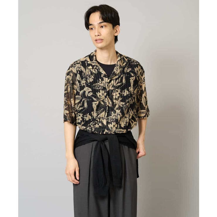 【洗濯機で洗える】メッシュニットダークフラワー五分袖オープンカラーシャツ | a.v.v【MEN】 | 詳細画像20 