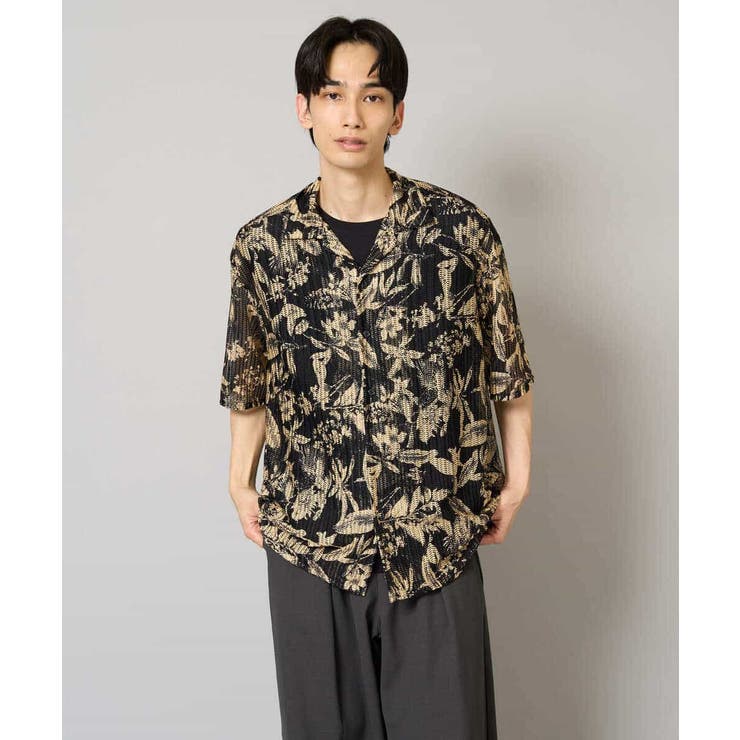 【洗濯機で洗える】メッシュニットダークフラワー五分袖オープンカラーシャツ | a.v.v【MEN】 | 詳細画像21 