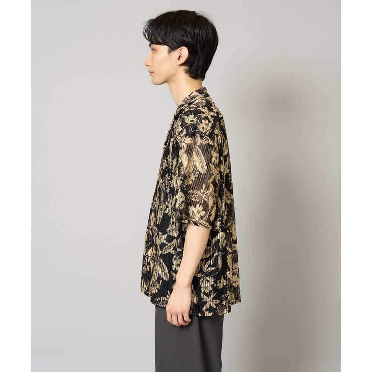 【洗濯機で洗える】メッシュニットダークフラワー五分袖オープンカラーシャツ | a.v.v【MEN】 | 詳細画像22 