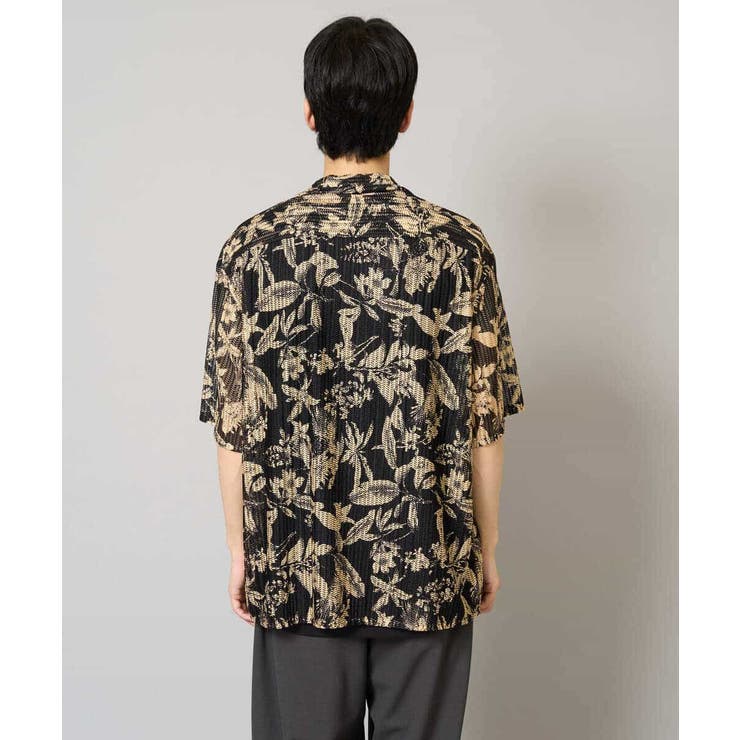 【洗濯機で洗える】メッシュニットダークフラワー五分袖オープンカラーシャツ | a.v.v【MEN】 | 詳細画像23 