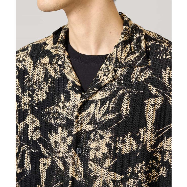 【洗濯機で洗える】メッシュニットダークフラワー五分袖オープンカラーシャツ | a.v.v【MEN】 | 詳細画像24 