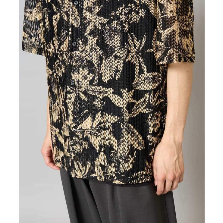 【洗濯機で洗える】メッシュニットダークフラワー五分袖オープンカラーシャツ | a.v.v【MEN】 | 詳細画像26 