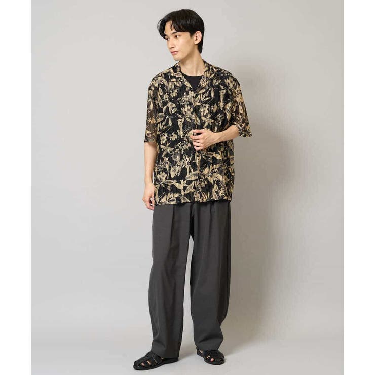 【洗濯機で洗える】メッシュニットダークフラワー五分袖オープンカラーシャツ | a.v.v【MEN】 | 詳細画像4 