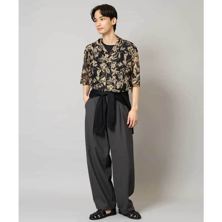 【洗濯機で洗える】メッシュニットダークフラワー五分袖オープンカラーシャツ | a.v.v【MEN】 | 詳細画像6 