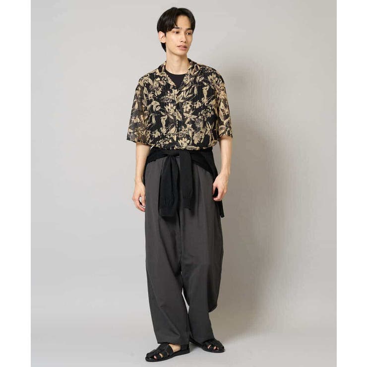 【洗濯機で洗える】メッシュニットダークフラワー五分袖オープンカラーシャツ | a.v.v【MEN】 | 詳細画像7 