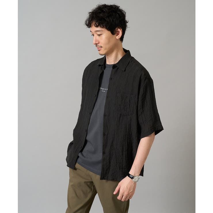 ブラック | 【接触冷感】ワッシャーシアーワイドシルエットシャツ | a.v.v【MEN】