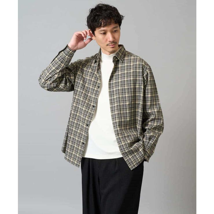 ブラック | 【イージーケア/洗濯機で洗える】チェックワイドシルエットシャツ | a.v.v【MEN】