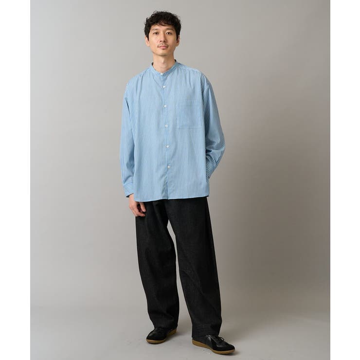 【イージーケア ストレッチ】ストライププリントバンドカラーシャツ【洗濯機で洗える… | a.v.v【MEN】 | 詳細画像2 