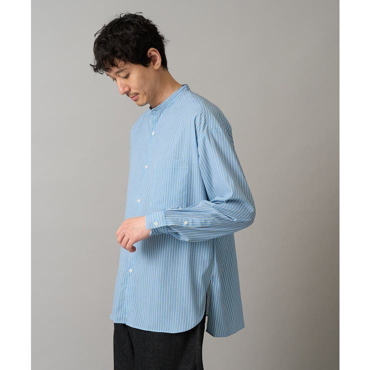 ライトブルー | 【イージーケア ストレッチ】ストライププリントバンドカラーシャツ【洗濯機で洗える… | a.v.v【MEN】