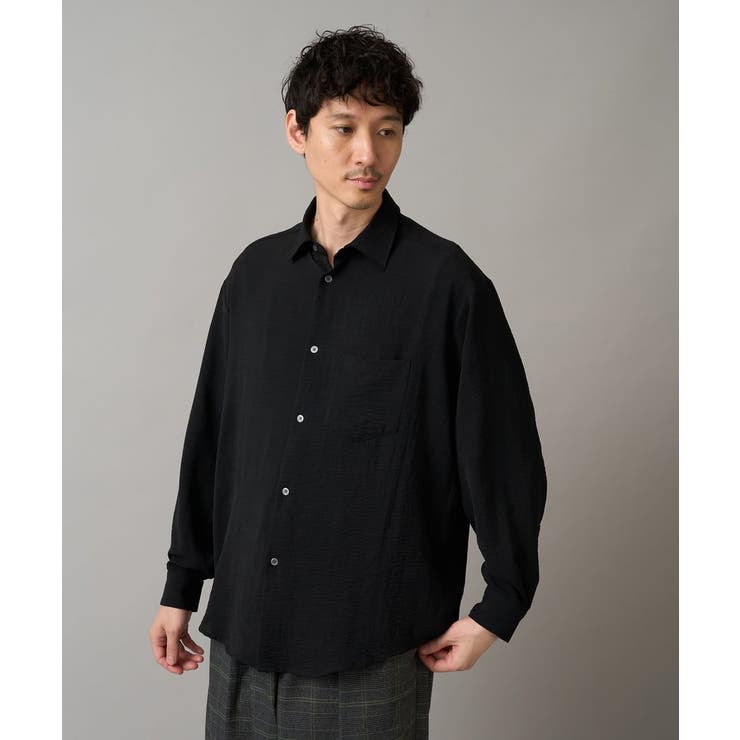 ブラック | ワッシャーストレッチワイドシルエットシャツ | a.v.v【MEN】