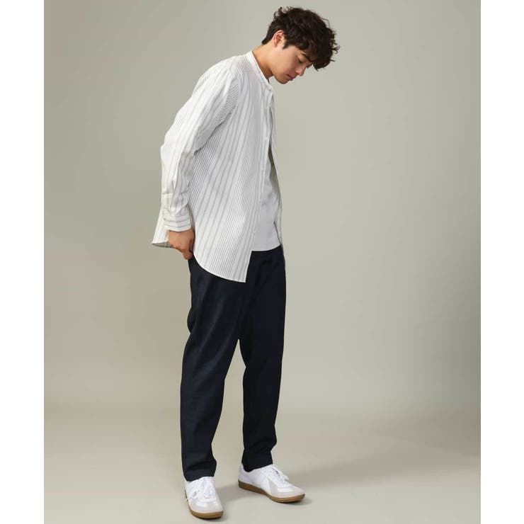 【やわらかい着心地】ランダムストライプ柄ツイルセミワイドシルエットバンドシャツ | a.v.v【MEN】 | 詳細画像10 