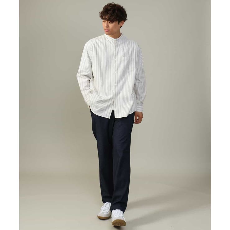 【やわらかい着心地】ランダムストライプ柄ツイルセミワイドシルエットバンドシャツ | a.v.v【MEN】 | 詳細画像11 