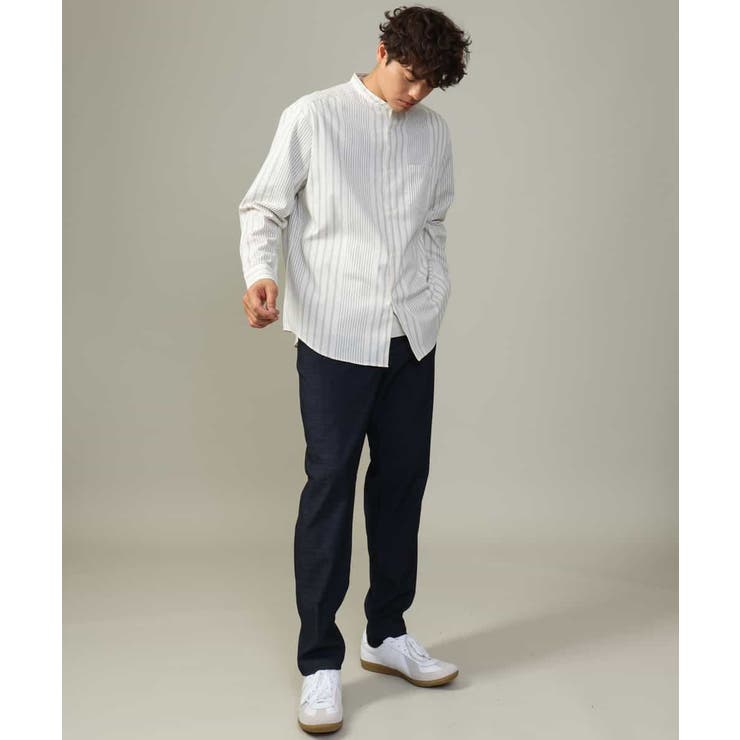 【やわらかい着心地】ランダムストライプ柄ツイルセミワイドシルエットバンドシャツ | a.v.v【MEN】 | 詳細画像12 