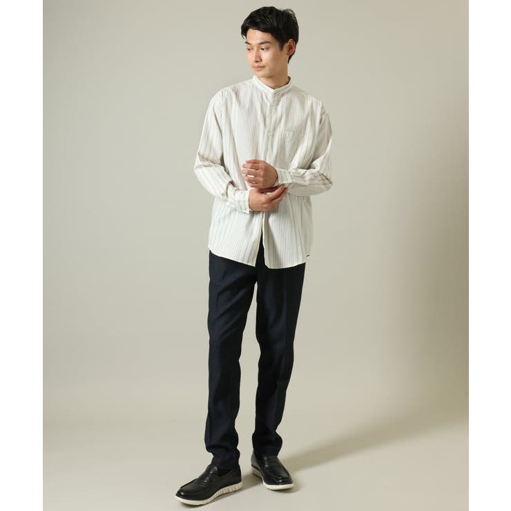 【やわらかい着心地】ランダムストライプ柄ツイルセミワイドシルエットバンドシャツ | a.v.v【MEN】 | 詳細画像15 
