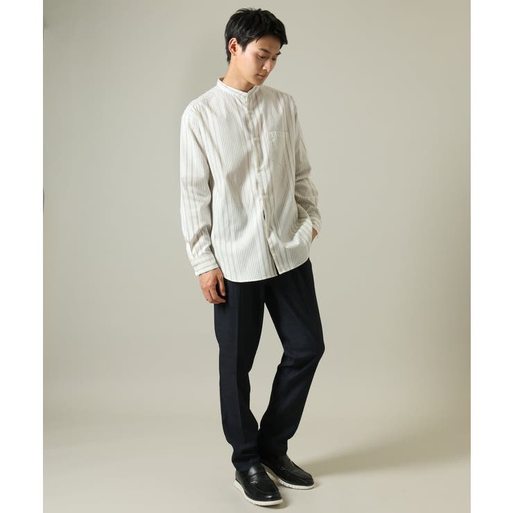 【やわらかい着心地】ランダムストライプ柄ツイルセミワイドシルエットバンドシャツ | a.v.v【MEN】 | 詳細画像16 