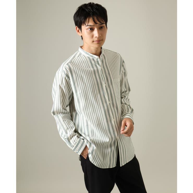 【やわらかい着心地】ランダムストライプ柄ツイルセミワイドシルエットバンドシャツ | a.v.v【MEN】 | 詳細画像21 