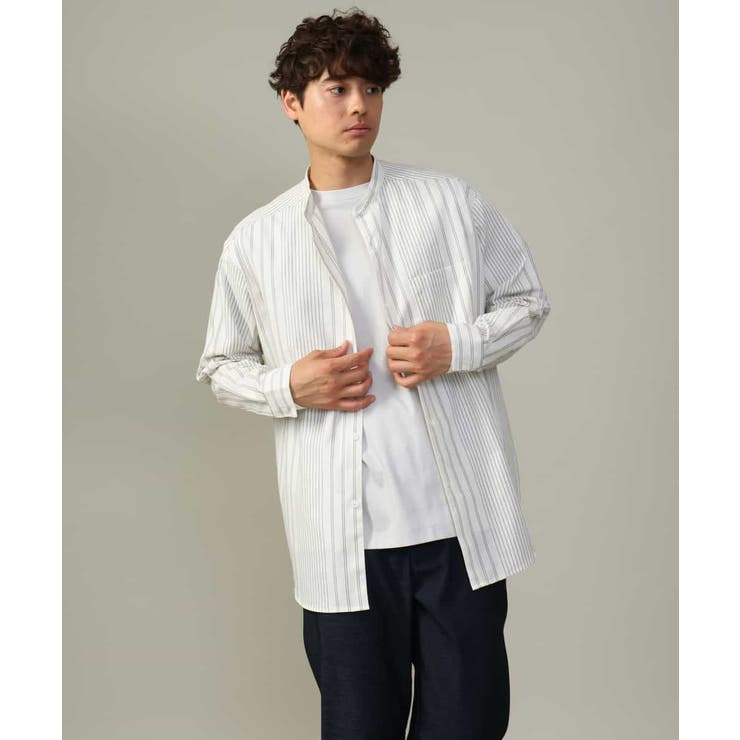 【やわらかい着心地】ランダムストライプ柄ツイルセミワイドシルエットバンドシャツ | a.v.v【MEN】 | 詳細画像24 