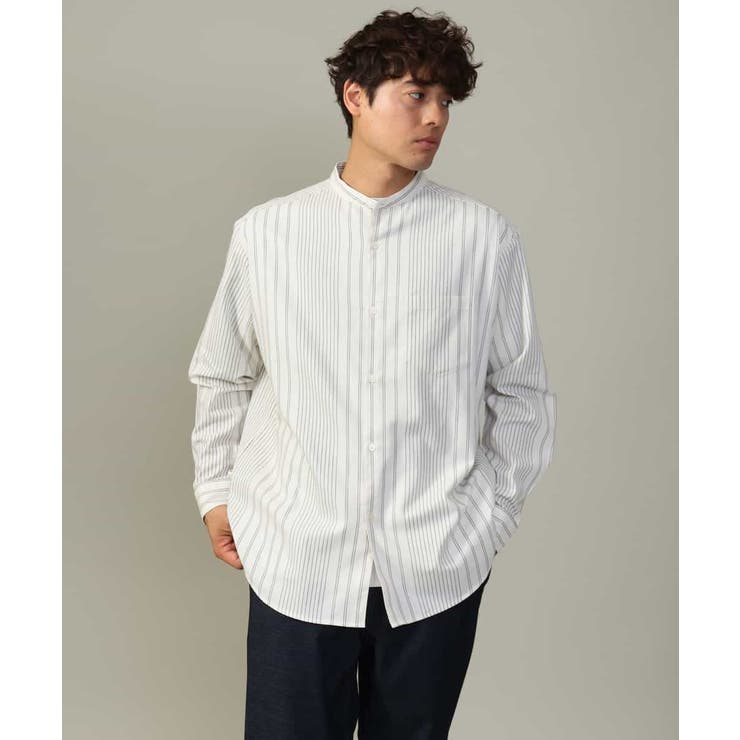 【やわらかい着心地】ランダムストライプ柄ツイルセミワイドシルエットバンドシャツ | a.v.v【MEN】 | 詳細画像26 