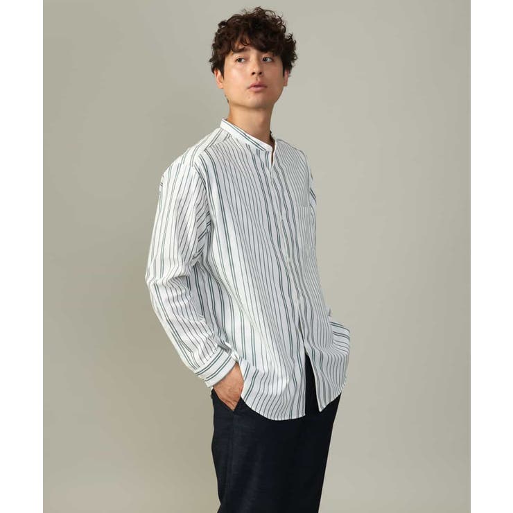 【やわらかい着心地】ランダムストライプ柄ツイルセミワイドシルエットバンドシャツ | a.v.v【MEN】 | 詳細画像27 