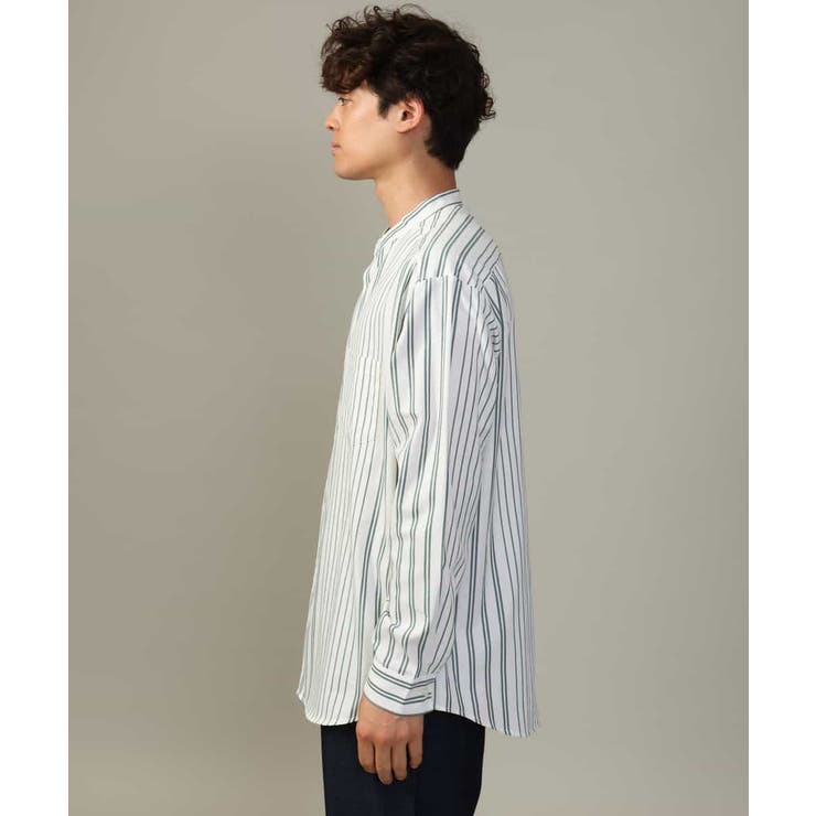 【やわらかい着心地】ランダムストライプ柄ツイルセミワイドシルエットバンドシャツ | a.v.v【MEN】 | 詳細画像28 