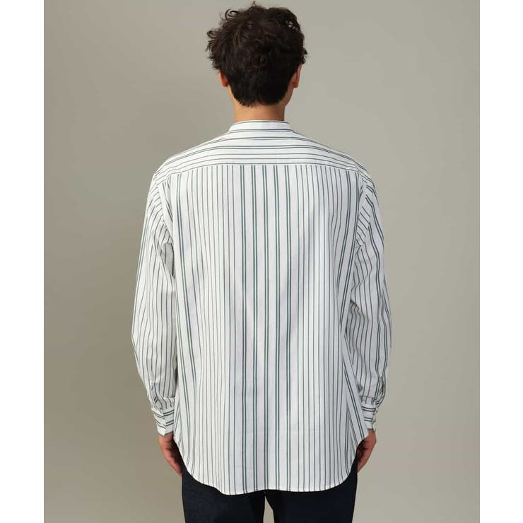 【やわらかい着心地】ランダムストライプ柄ツイルセミワイドシルエットバンドシャツ | a.v.v【MEN】 | 詳細画像29 