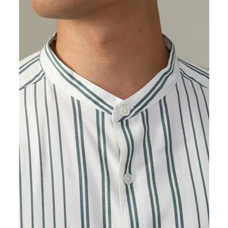 【やわらかい着心地】ランダムストライプ柄ツイルセミワイドシルエットバンドシャツ | a.v.v【MEN】 | 詳細画像31 