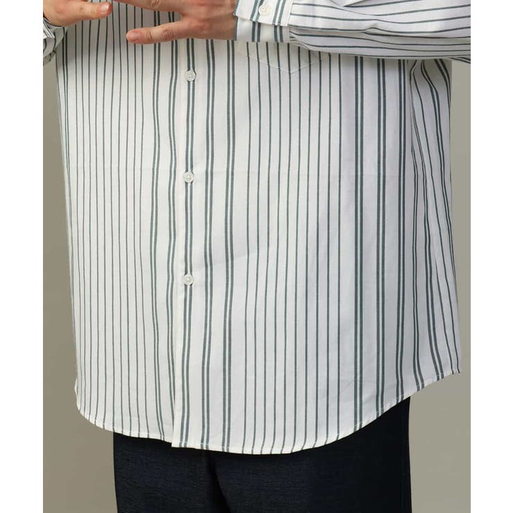 【やわらかい着心地】ランダムストライプ柄ツイルセミワイドシルエットバンドシャツ | a.v.v【MEN】 | 詳細画像33 