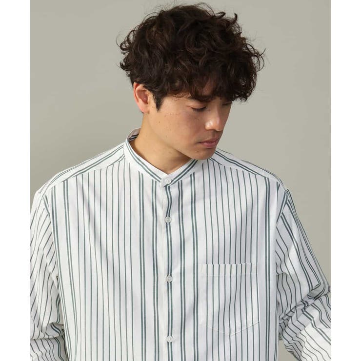 【やわらかい着心地】ランダムストライプ柄ツイルセミワイドシルエットバンドシャツ | a.v.v【MEN】 | 詳細画像35 