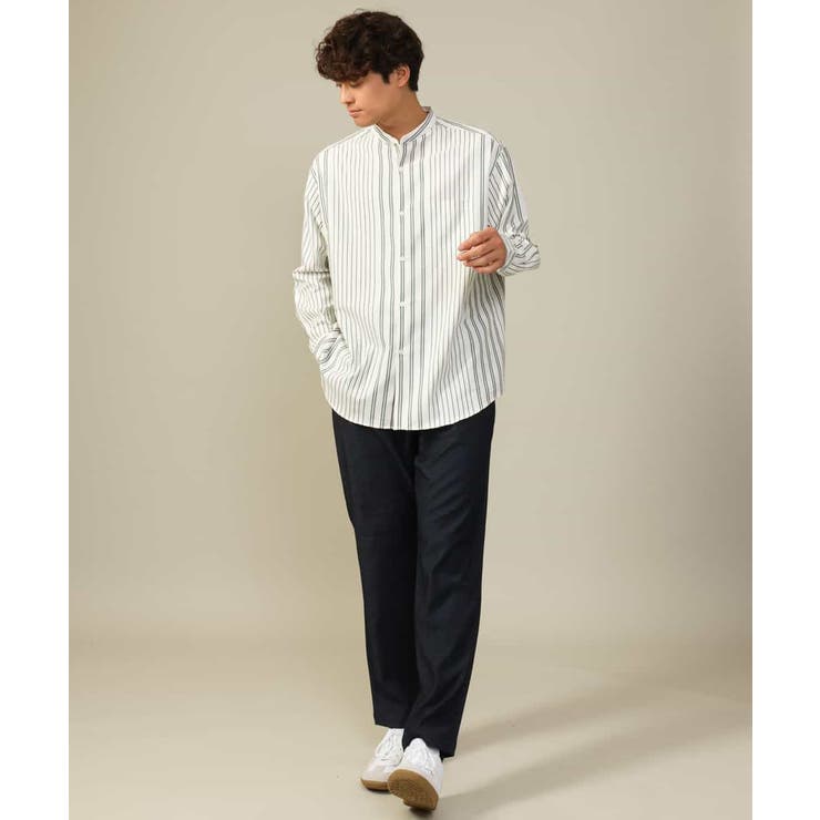 【やわらかい着心地】ランダムストライプ柄ツイルセミワイドシルエットバンドシャツ | a.v.v【MEN】 | 詳細画像5 