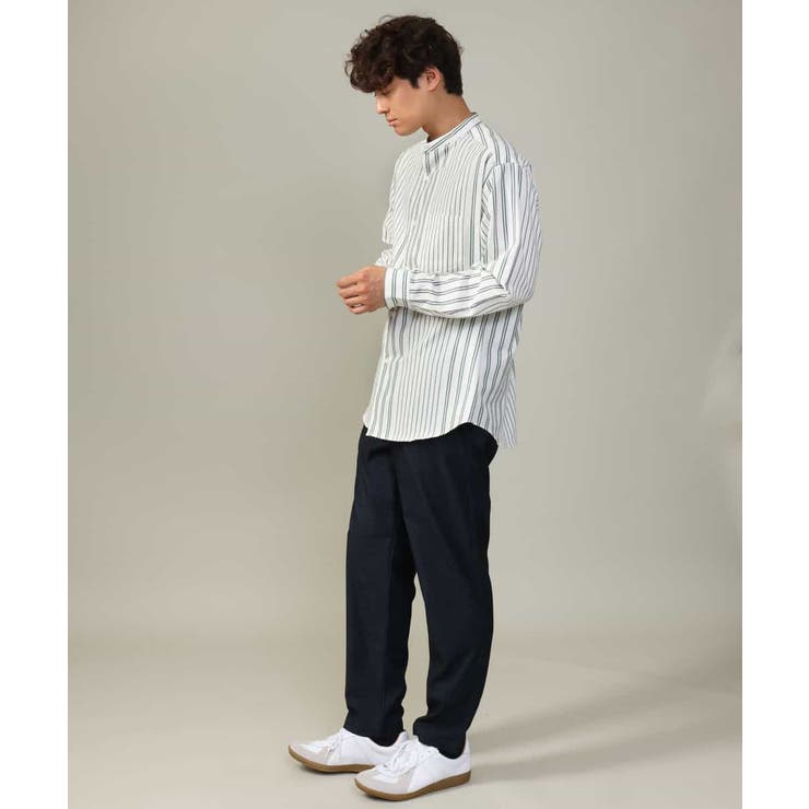 【やわらかい着心地】ランダムストライプ柄ツイルセミワイドシルエットバンドシャツ | a.v.v【MEN】 | 詳細画像6 