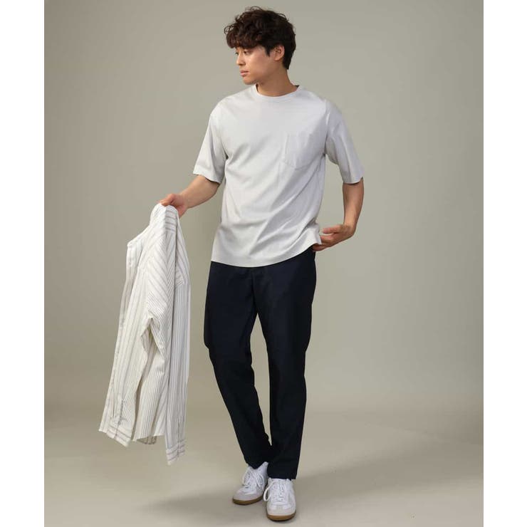【やわらかい着心地】ランダムストライプ柄ツイルセミワイドシルエットバンドシャツ | a.v.v【MEN】 | 詳細画像8 
