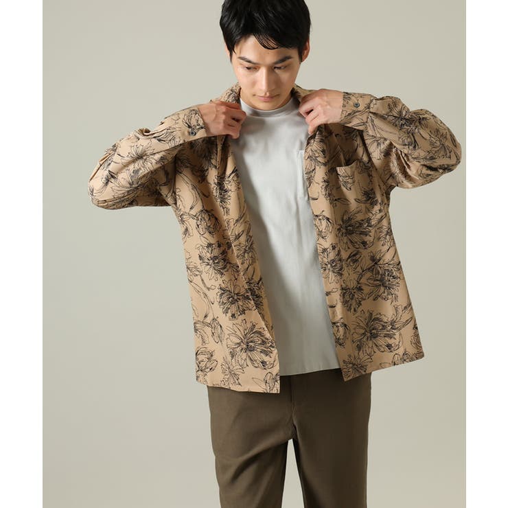 ベージュ | 【サマ見えシャツ】ヴィンテージフラワーオープンカラーシャツ | a.v.v【MEN】