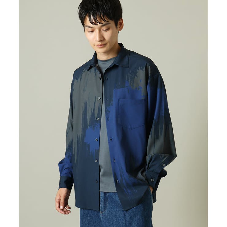 ネイビー×ブルー | 【イージーケア】ペインター柄ワイドシルエットシャツ | a.v.v【MEN】