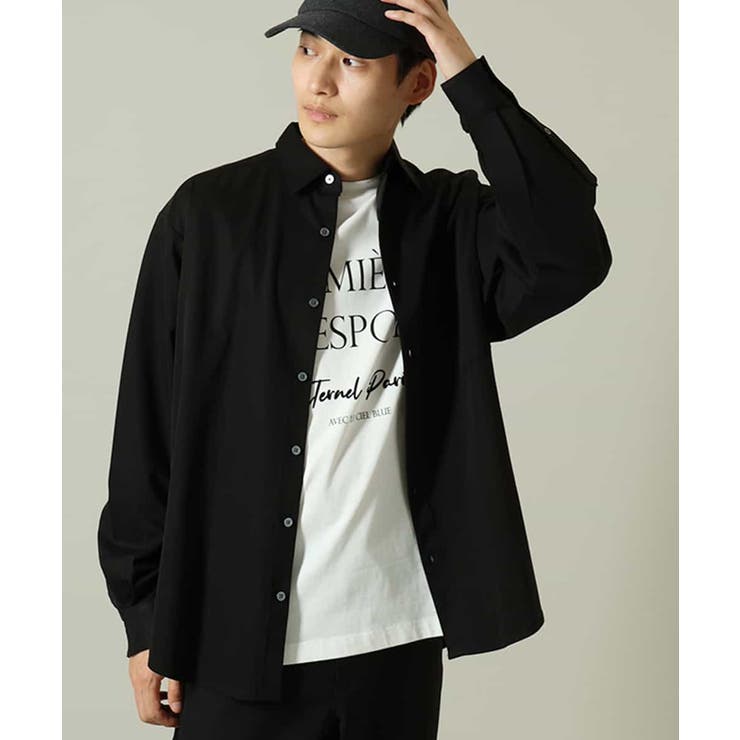 ブラック | 【イージーケア/毛玉になりづらい】ワイドシルエットシャツ | a.v.v【MEN】