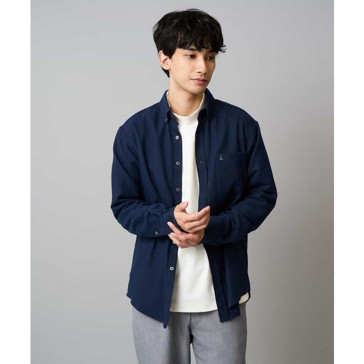 ネイビー | サンライト起毛ストレッチシャツ | a.v.v【MEN】