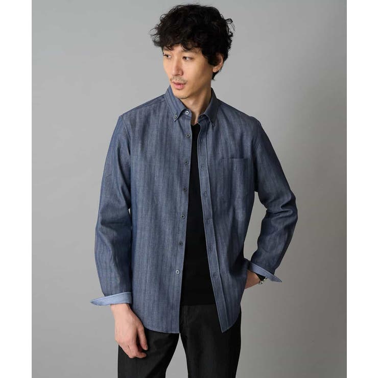 ネイビー | ヘリンボーンダブルフェイスシャツ | a.v.v【MEN】