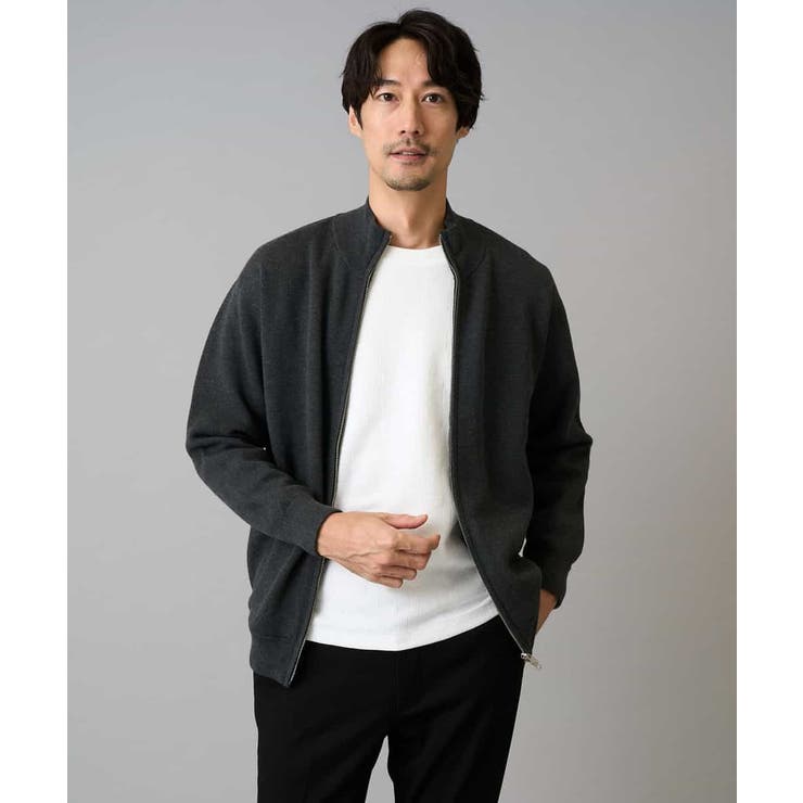 【洗濯機で洗える】ダブルフェイスニットスタンドジップカーディガン | a.v.v【MEN】 | 詳細画像1 